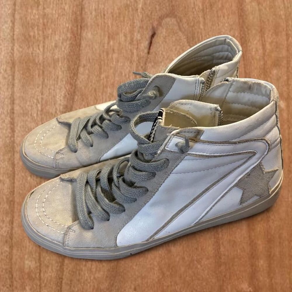 Shu Shop Women's Size 7.5 High Top White & Beige Casual Shoes